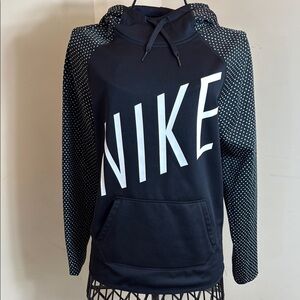 NIKE Black Hoodie with White Dotted Sleeves and Front Pocket